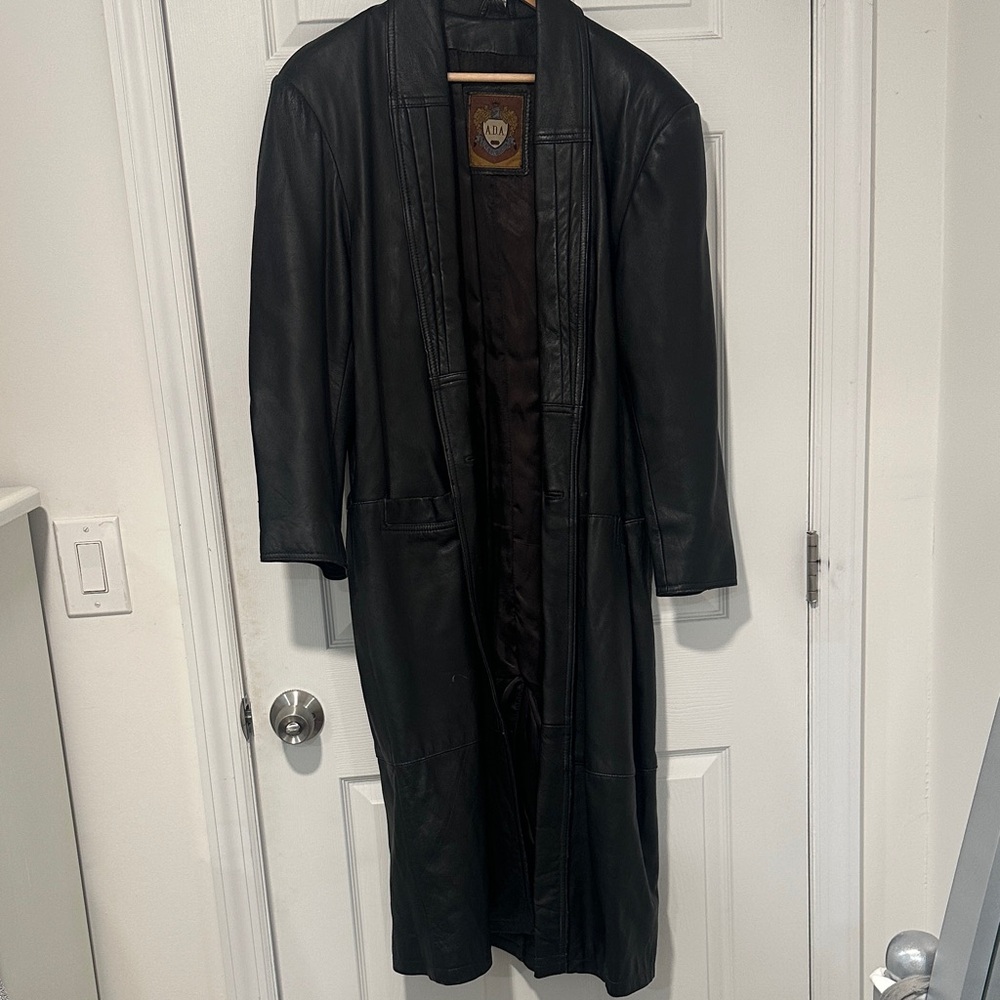 Long Black Leather Coat - Vintage Women’s Overcoat